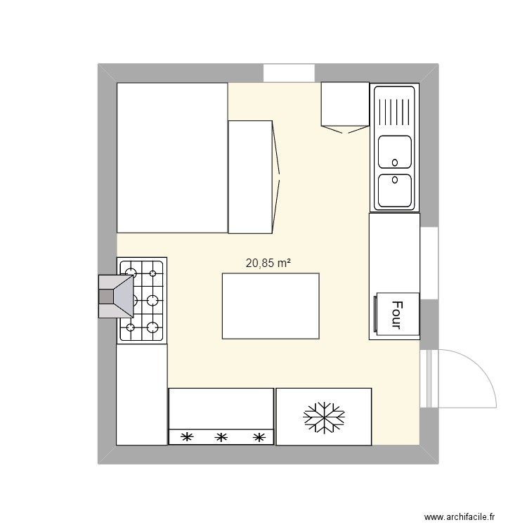 citchen. Plan de 1 pièce et 21 m2