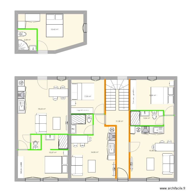 ARTEIL2. Plan de 44 pièces et 296 m2