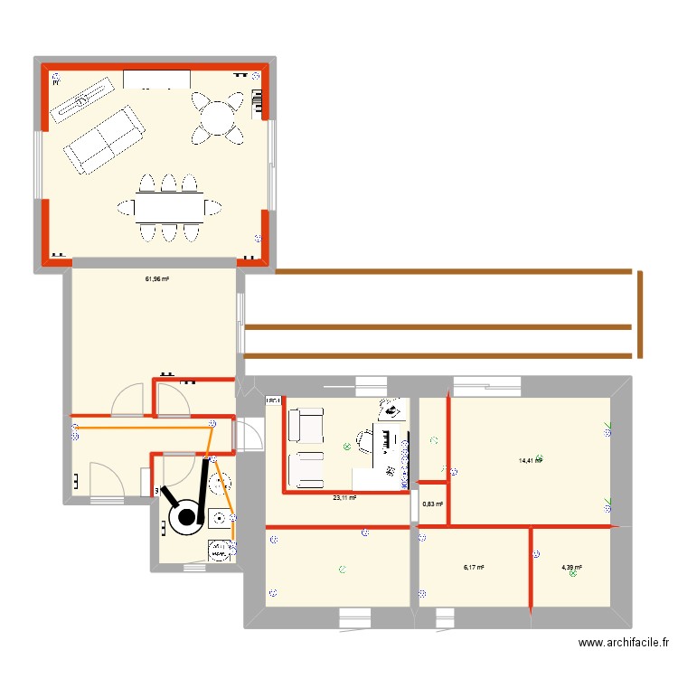 amenagement sallon. Plan de 6 pièces et 111 m2