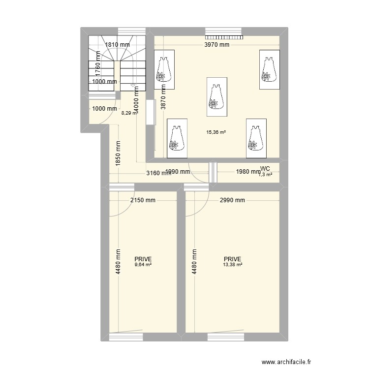 ETAGE. Plan de 5 pièces et 48 m2