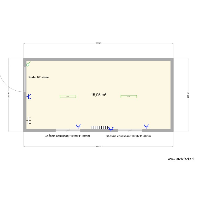 Plan module stock 600x300. Plan de 1 pièce et 16 m2