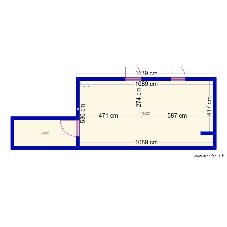 sslia. Plan de 2 pièces et 69 m2