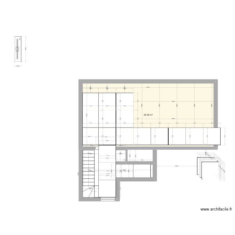 carrelage. Plan de 1 pièce et 40 m2