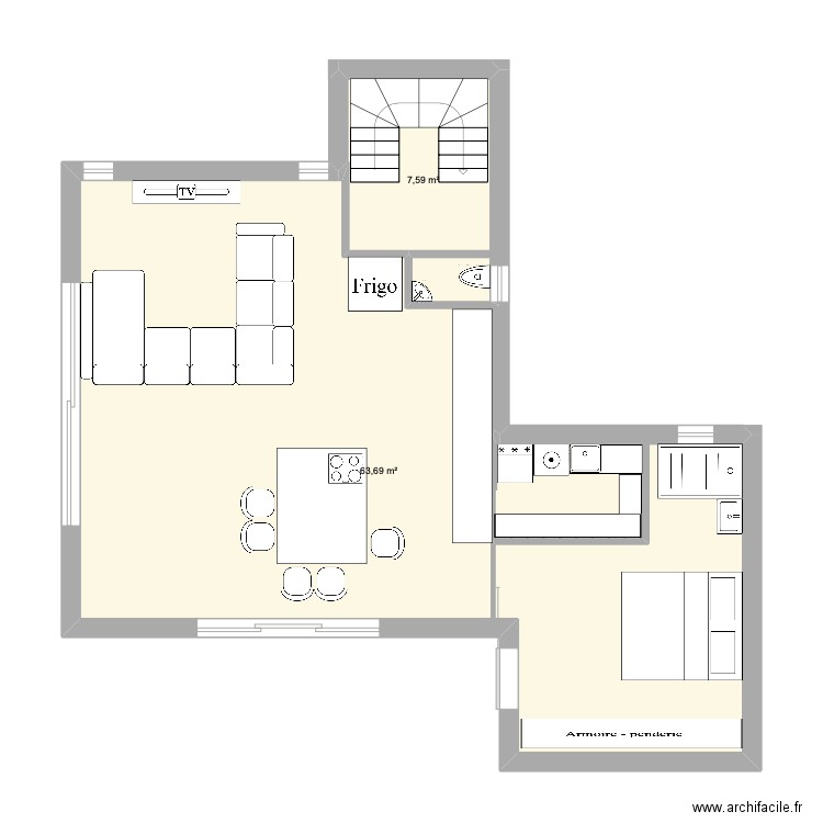 maison 2. Plan de 2 pièces et 71 m2