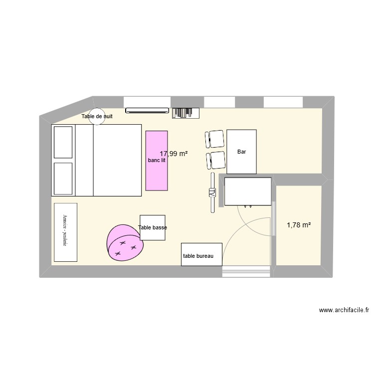 appartement. Plan de 2 pièces et 20 m2