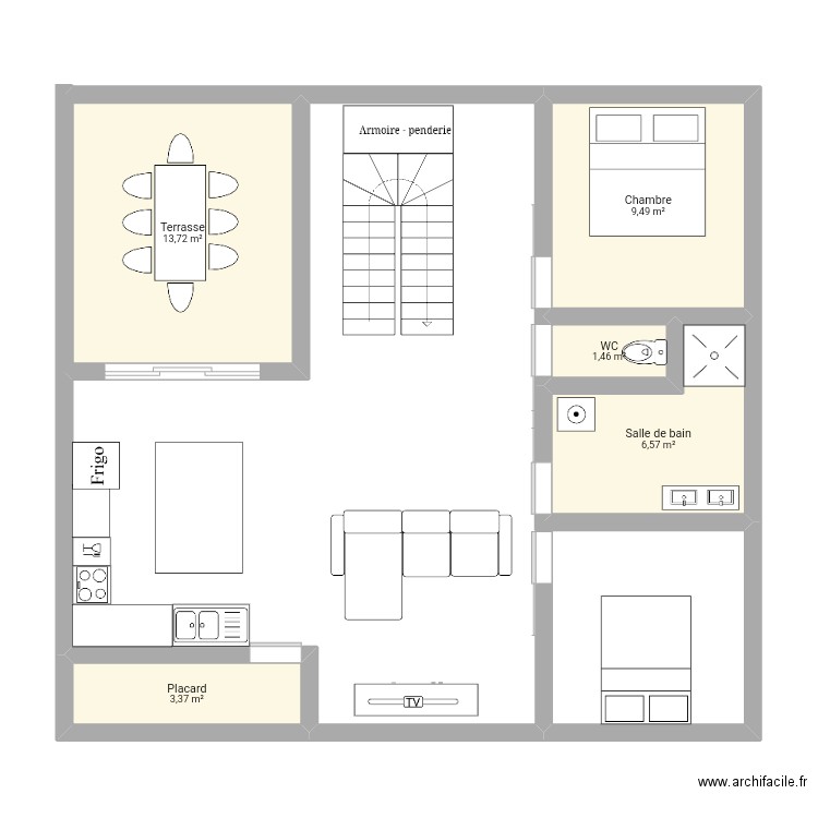 Plateau bourg. Plan de 5 pièces et 35 m2