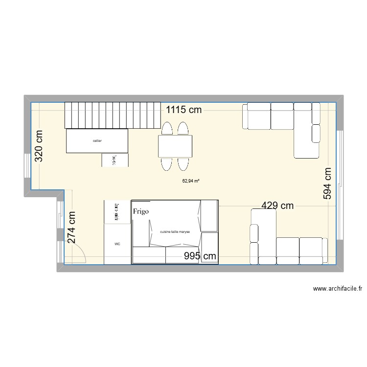 RdC Claira 6. Plan de 1 pièce et 63 m2