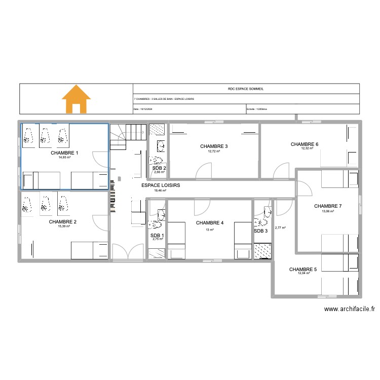 RDC BATIMENT C  SOMMEIL . Plan de 10 pièces et 121 m2