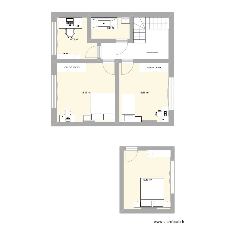 Maison Bailleul. Plan de 5 pièces et 53 m2