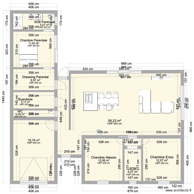 La gloire. Plan de 11 pièces et 137 m2