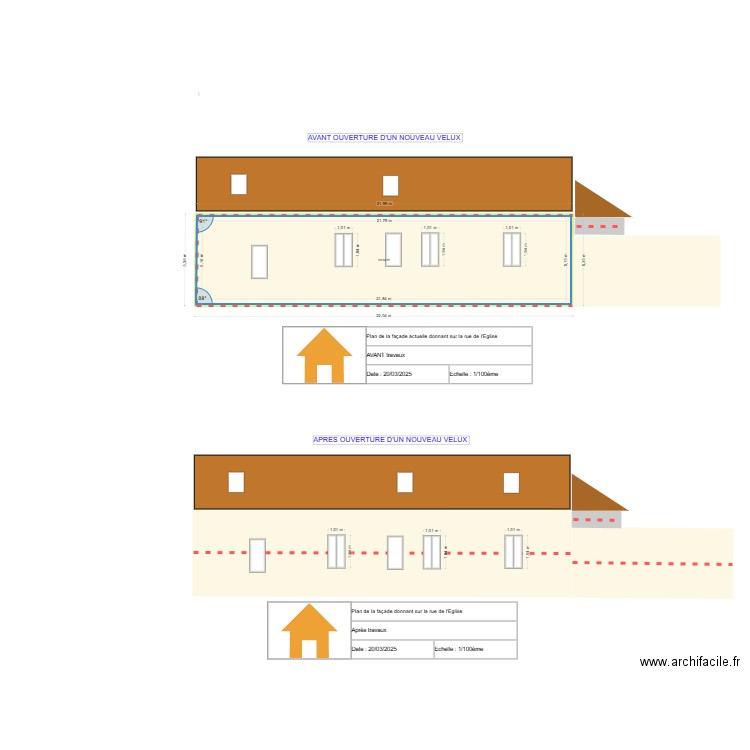 Plan de la façade nord. Plan de 1 pièce et 113 m2