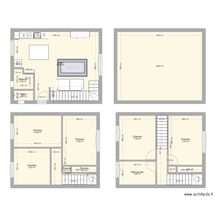 RDC. Plan de 16 pièces et 153 m2