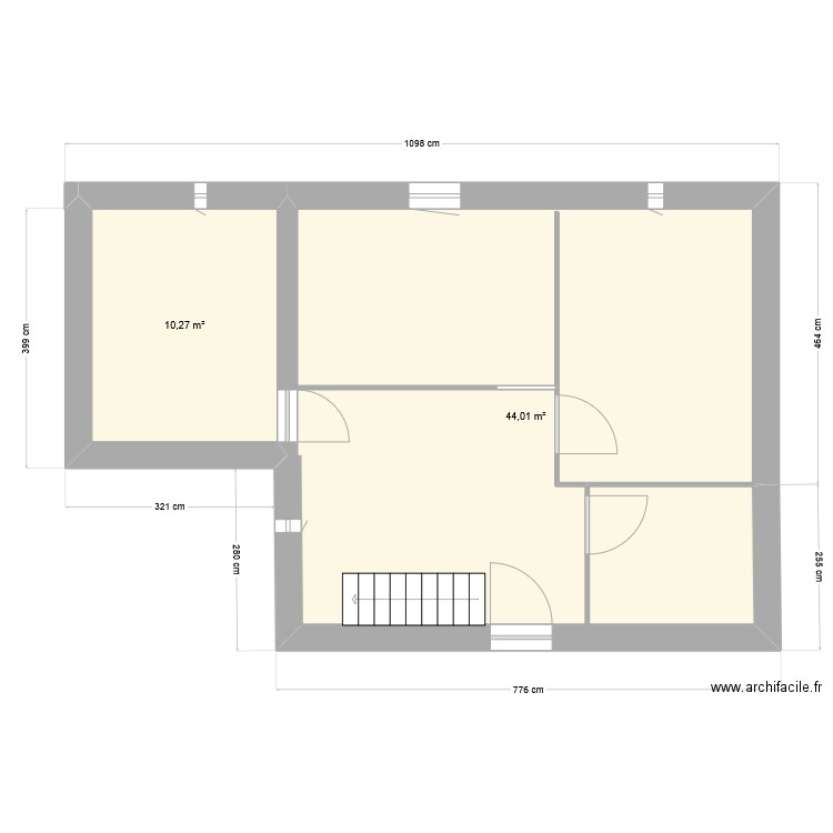 Orfeuille Etage. Plan de 2 pièces et 54 m2