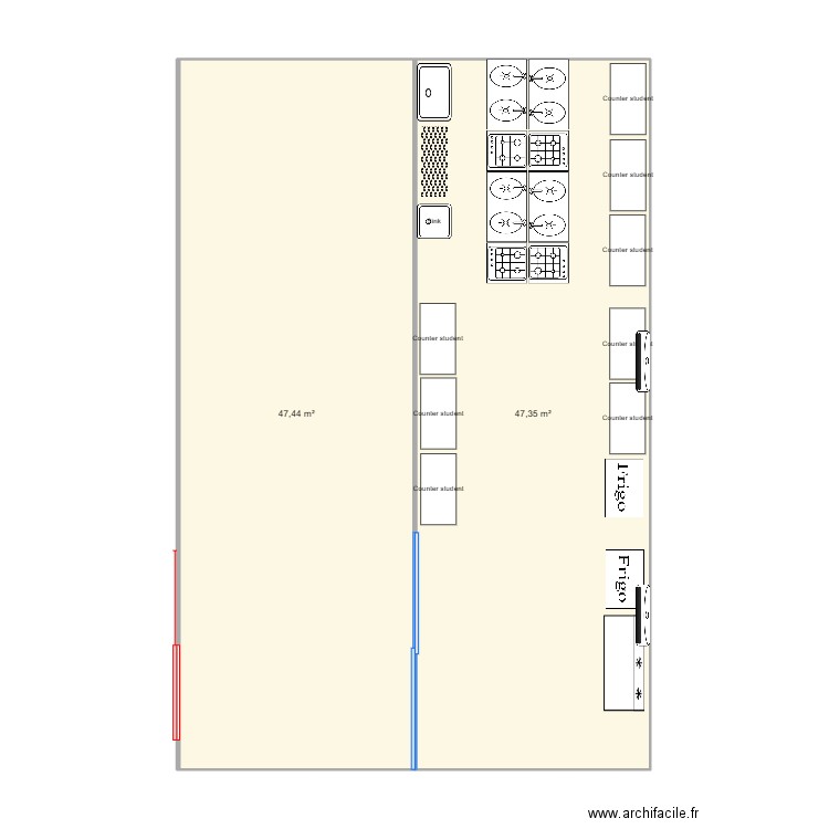 school second version. Plan de 2 pièces et 95 m2