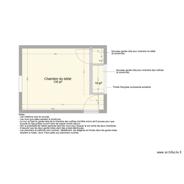 Chambre Bébé v1. Plan de 3 pièces et 14 m2