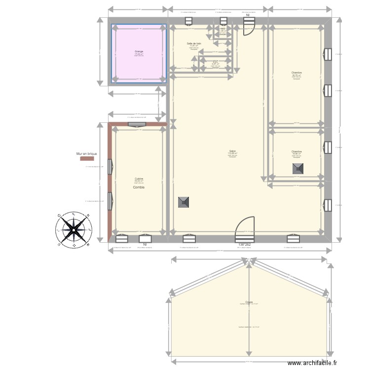 ML24011517  VOURET. Plan de 8 pièces et 222 m2