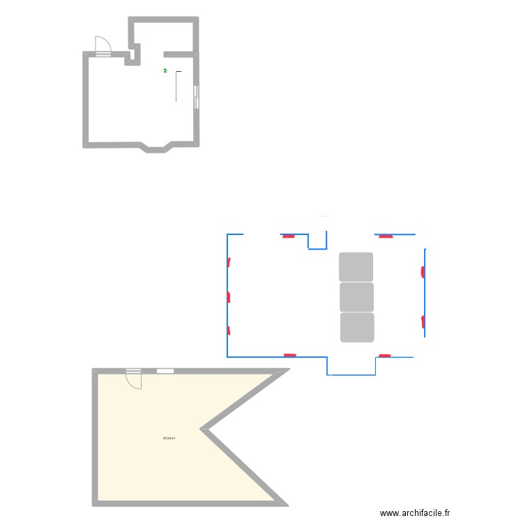 Cinema. Plan de 1 pièce et 48 m2