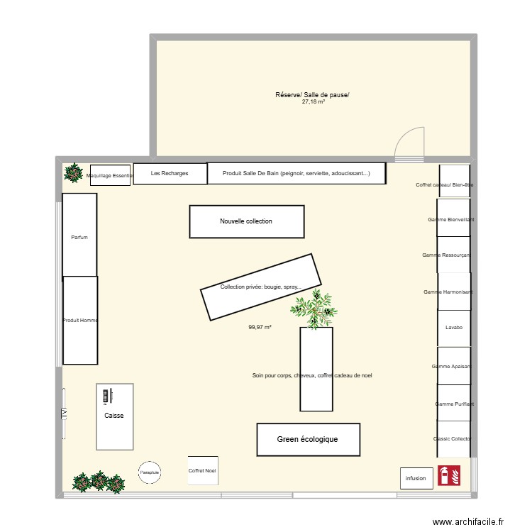 Rituals plan du magasin. Plan de 2 pièces et 127 m2