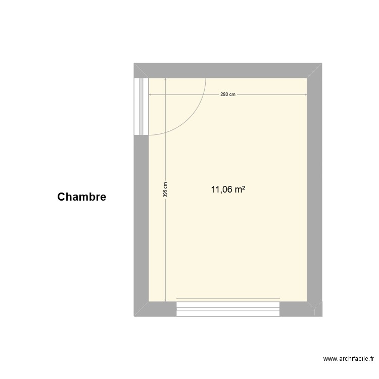 Chambre T2. Plan de 1 pièce et 11 m2