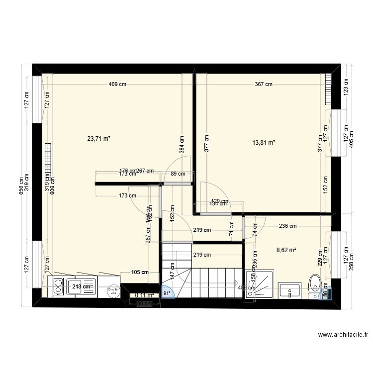   L HERBERIE  LE MANS  2 EME ETAGE . Plan de 4 pièces et 46 m2