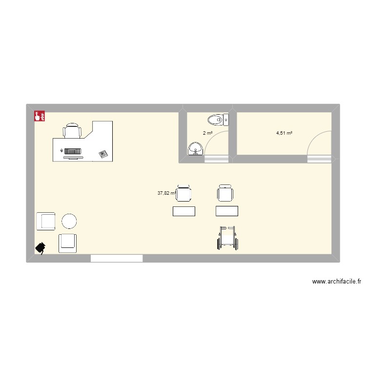 SALON DE COIFFURE. Plan de 3 pièces et 44 m2