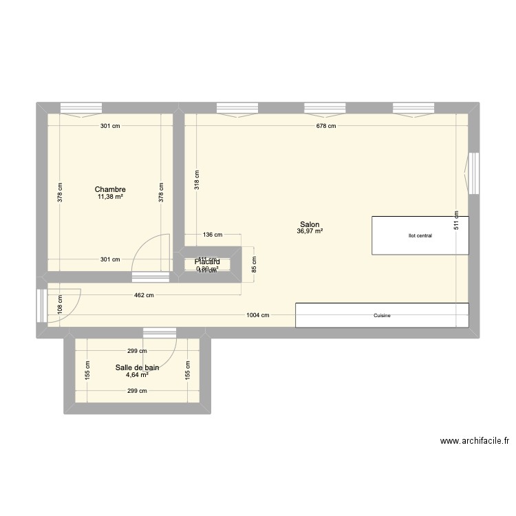 Appart Locle. Plan de 4 pièces et 53 m2