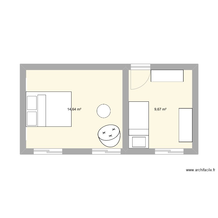 Bruxelles chambres. Plan de 2 pièces et 24 m2