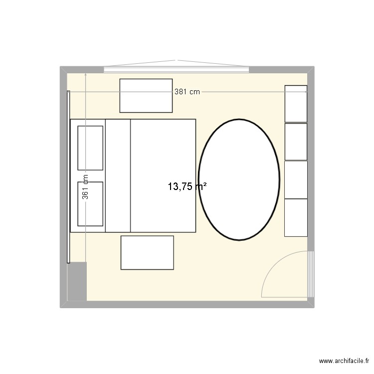 chambre. Plan de 1 pièce et 14 m2