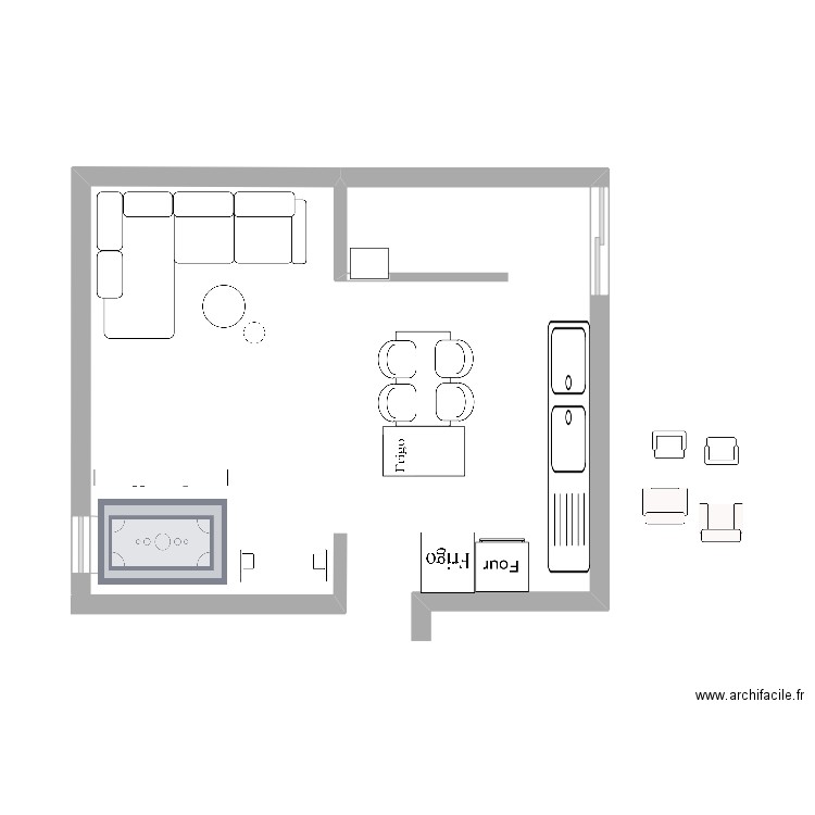 Salon cuisine. Plan de 0 pièce et 0 m2