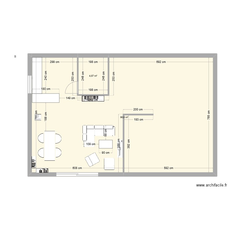 salon 1. Plan de 2 pièces et 91 m2