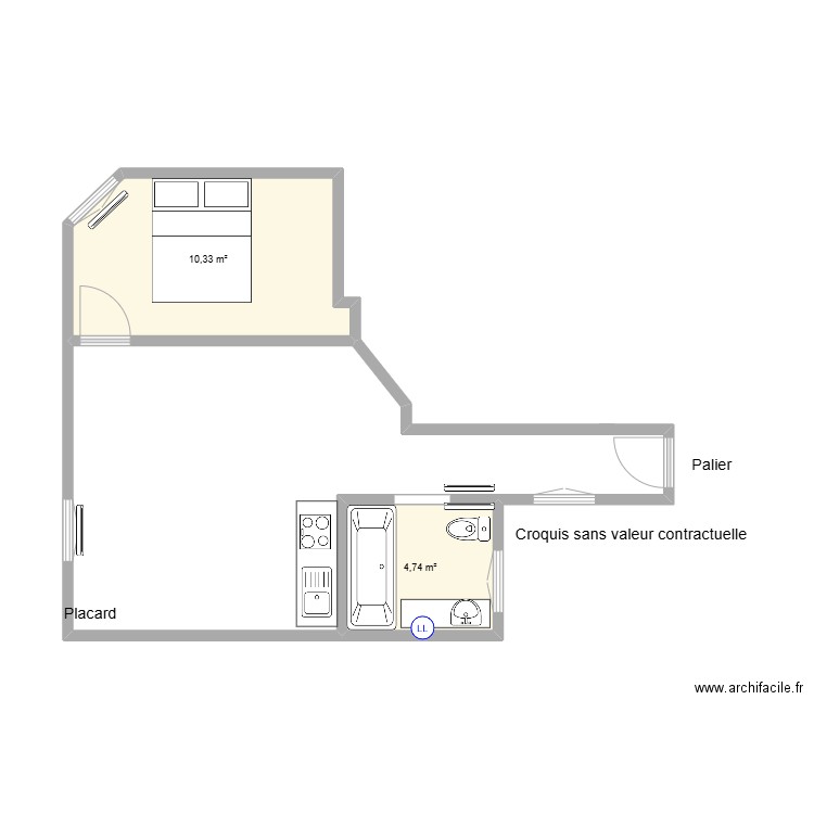 Chambery 27 lot 17 . Plan de 2 pièces et 15 m2