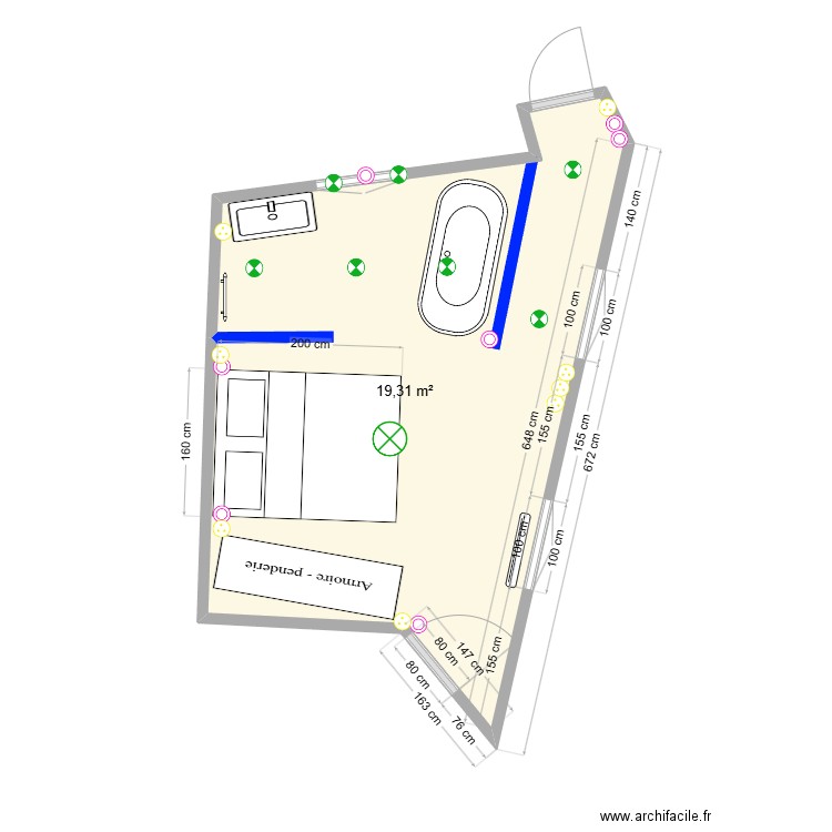 agrandissement v2 bis . Plan de 1 pièce et 19 m2