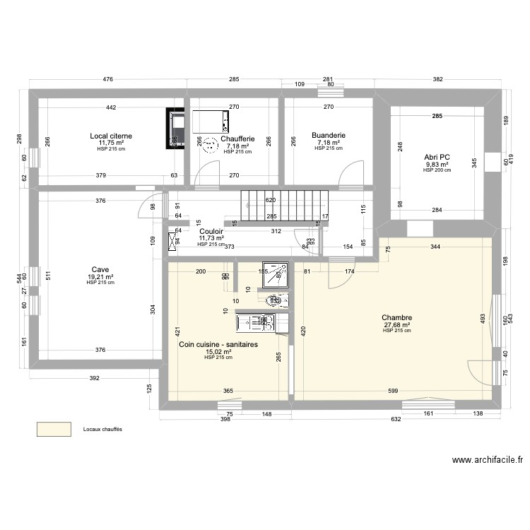 Verchères 18a - Sous-sol. Plan de 8 pièces et 110 m2