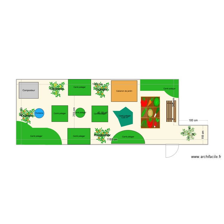 POTAGER 2025. Plan de 1 pièce et 42 m2