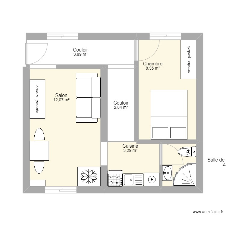 Plan scenario 1 - old. Plan de 6 pièces et 33 m2