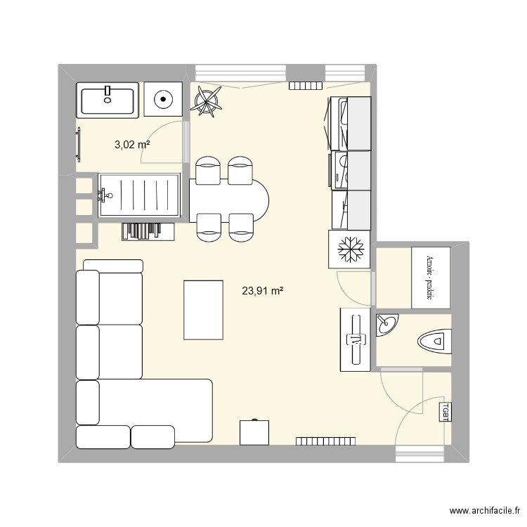 Studio 12 dauphine, projet!. Plan de 2 pièces et 27 m2