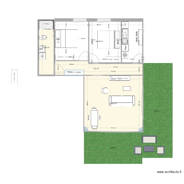 f3 violet z. Plan de 4 pièces et 66 m2