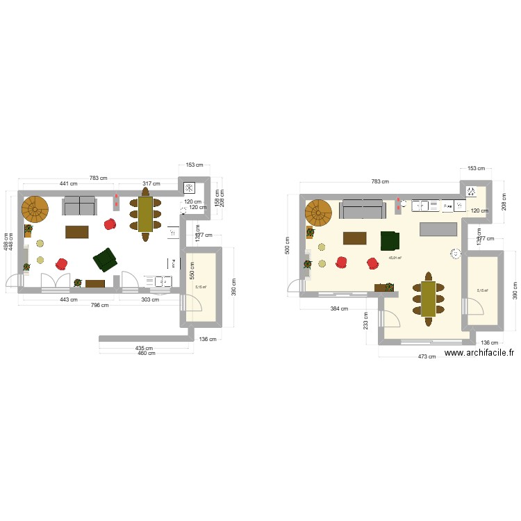 vernou apres extension. Plan de 3 pièces et 55 m2