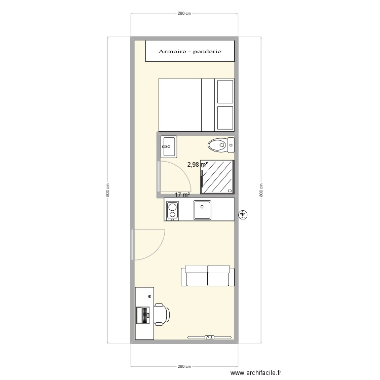 mingualo. Plan de 2 pièces et 20 m2