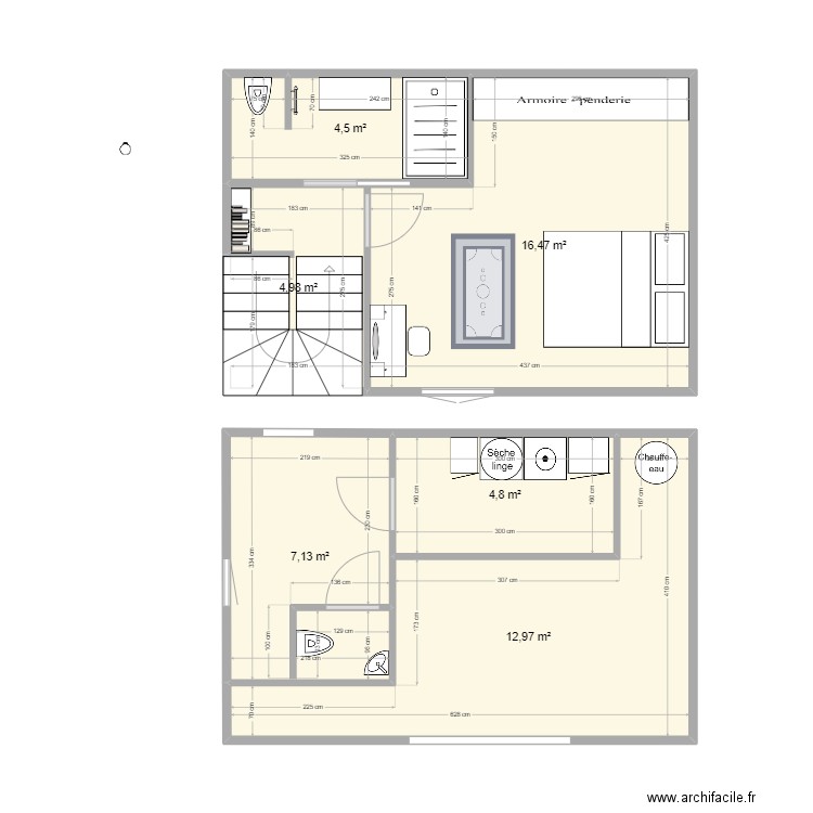 chambre extension v2. Plan de 6 pièces et 51 m2