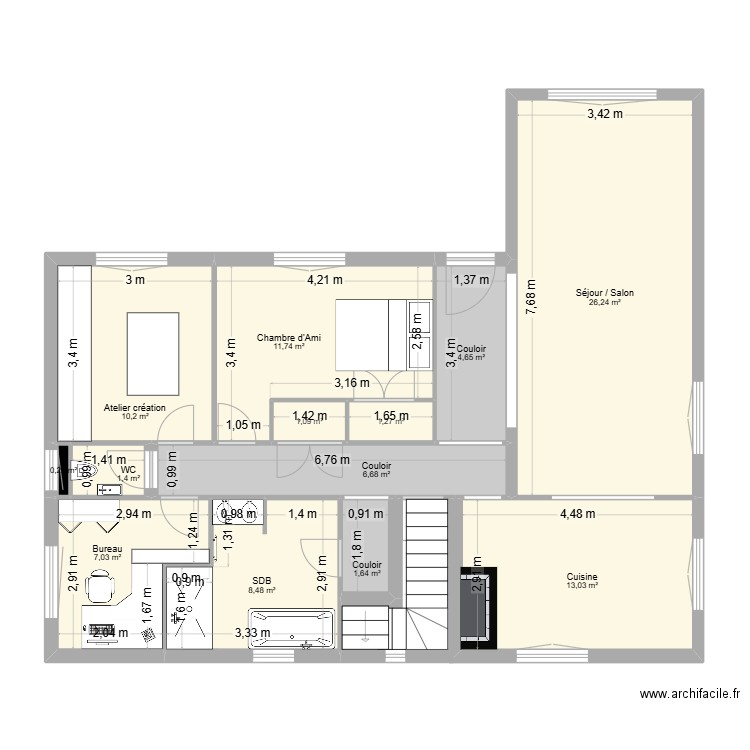 RDC TROARN. Plan de 13 pièces et 94 m2