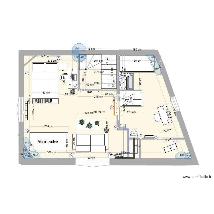 PLAN Blaise Iri3. Plan de 3 pièces et 42 m2