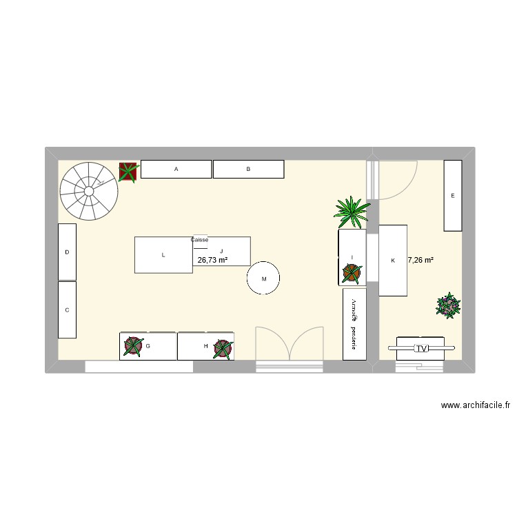 plan cours. Plan de 2 pièces et 34 m2