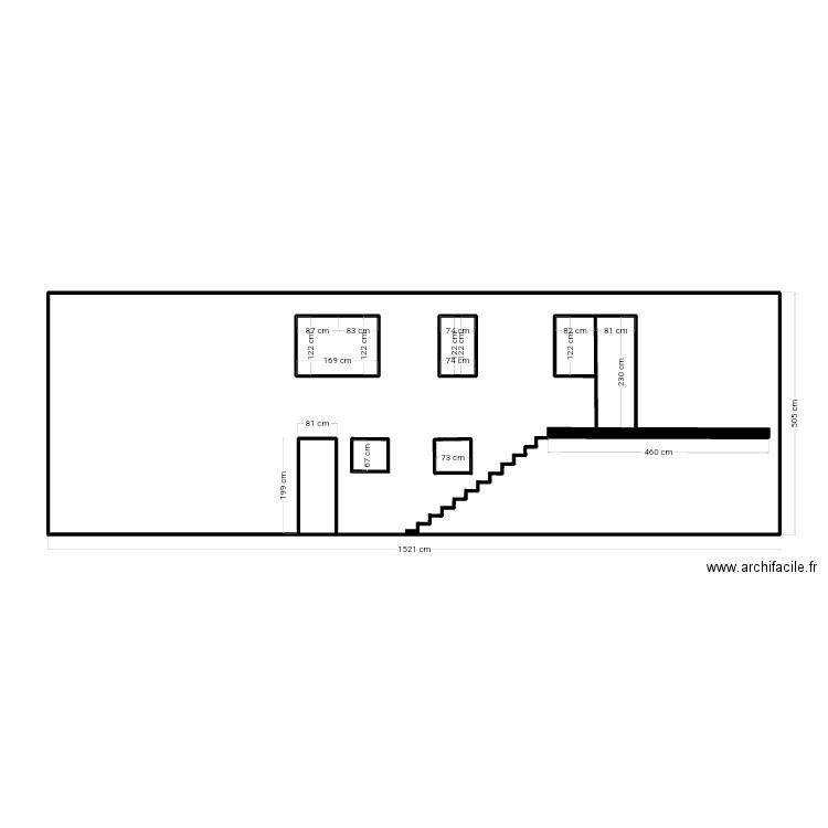 Façade arriere. Plan de 2 pièces et 3 m2