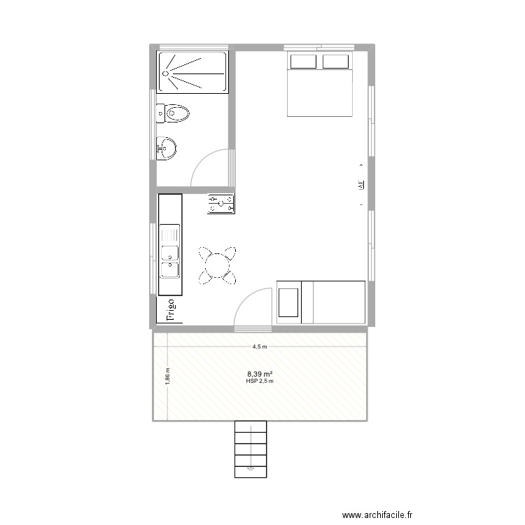 Bungalow Moorea avec mezzanine B. Plan de 1 pièce et 8 m2