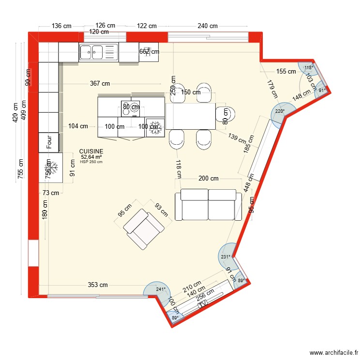 CUISINE 3. Plan de 1 pièce et 53 m2