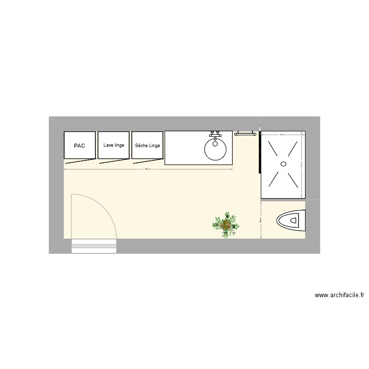 Sdb R-1. Plan de 1 pièce et 8 m2