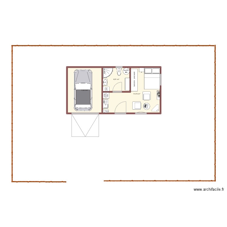 Chalet . Plan de 3 pièces et 32 m2