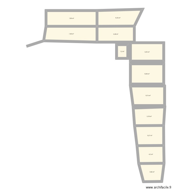 lala. Plan de 12 pièces et 65 m2