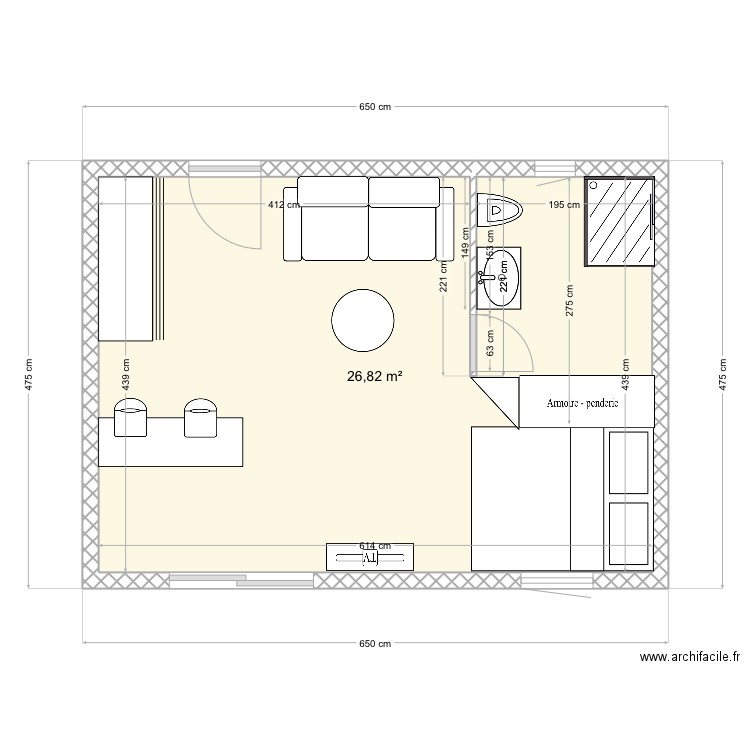 Sang1c. Plan de 1 pièce et 27 m2